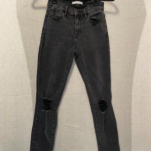 PacSun Jeans Womens Sz 24 Black Skinny Distressed High Rise Jegging raw hem.